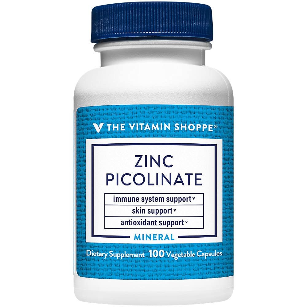 The Vitamin Shoppe Zinc Picolinate - Superior Absorption Immune Support | Highly Bioavailable | 100 Capsules | Skin Health