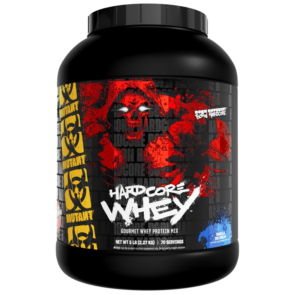 Mutant Hardcore WHEY | 100% Pure Whey Protein | 24g Protein, Fast-digesting whey Protein Isolate Plus whey Protein hydrolysate | 70 Servings | 5 LB | Vanilla