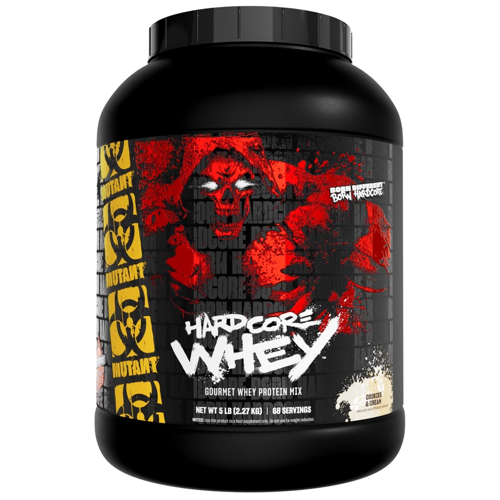 Mutant Hardcore WHEY | 100% Pure Whey Protein | 24g Protein, Fast-digesting whey Protein Isolate Plus whey Protein hydrolysate | 70 Servings | 5 LB | Cookies & Cream