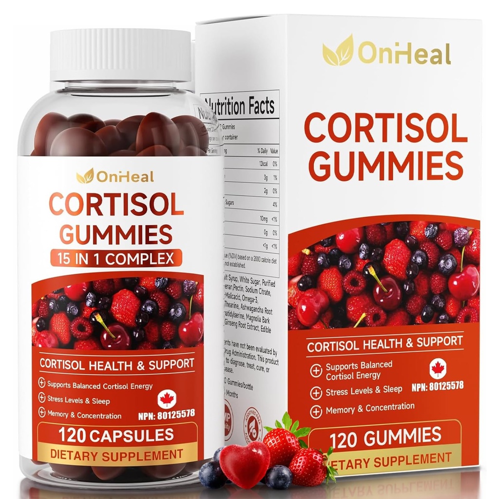 Unisex Cortisol Gummies - Contains Ashwagandha, Magnesium, L-Theanine - Unisex - Relieves Stress, Promotes Sleep, Detoxifies, Balances Hormones, 60 Count