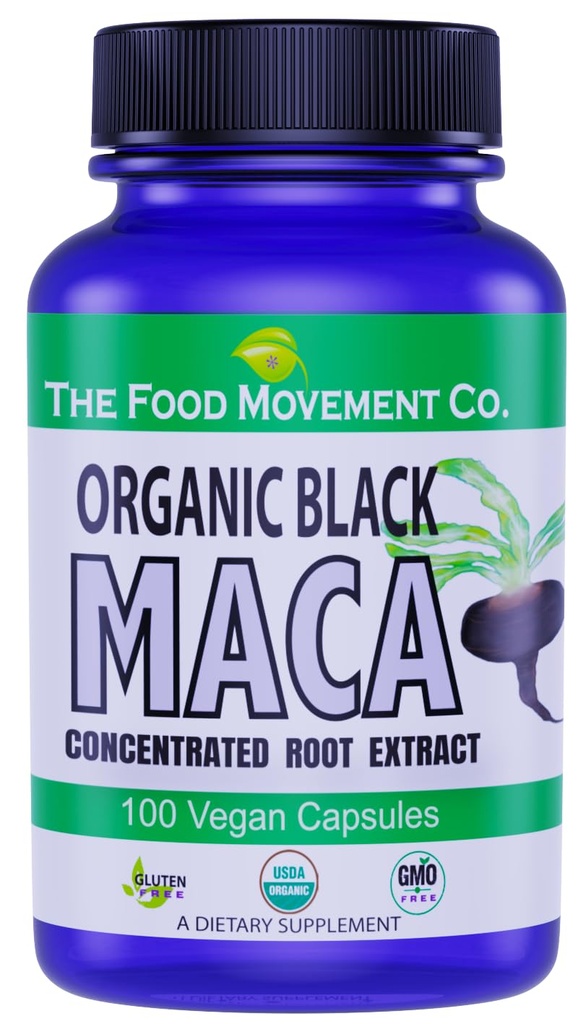 DE VOEDSELVERKEER CO. Black Maca 500mg 60 Capsules - Biologische, Non-GMO, Veganistisch, Glutenvrij- Zwarte Maca Wortel Supplement voor het hele lichaam Wellness