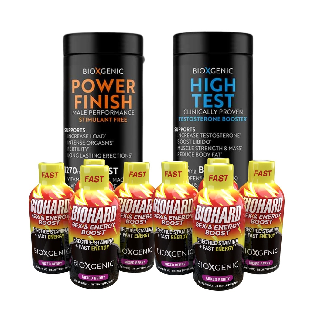 Bioxgenic Sex & Energy Boost Stack – Performance, Stamina & Vitality Support (8-Pack + Power Finish 60ct + High Test w/Testofen 90ct)