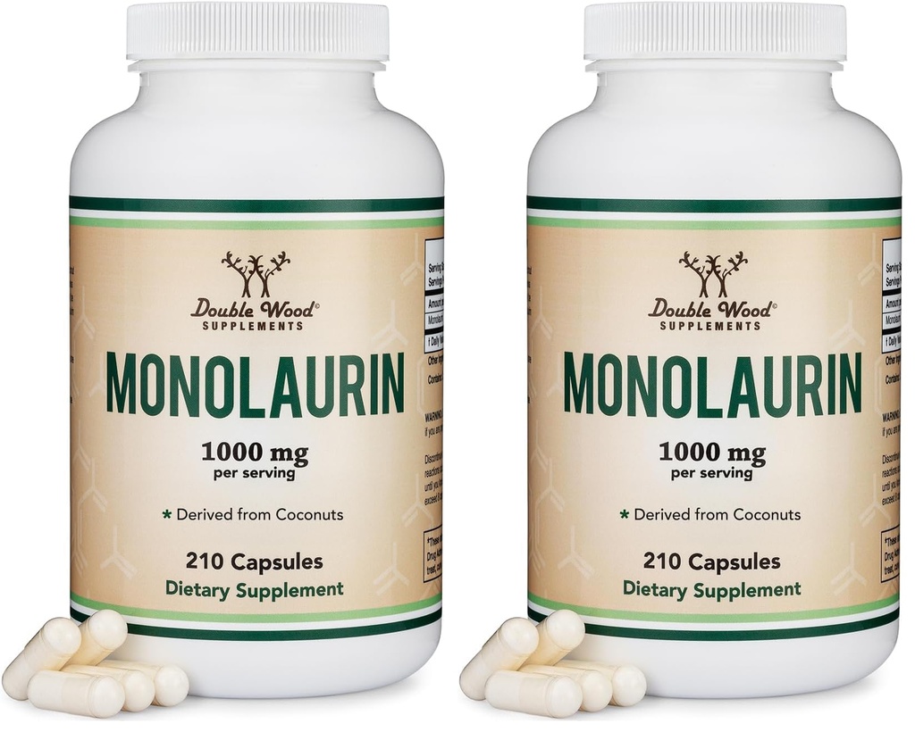 Monolaurin Immune Support Supplement 1,000mg per Serving, 210 Capsules (Vegan Safe, Non-GMO, Gluten Free) Immune Booster for Adults, Immune System Defense by Double Wood (Pack of 2)