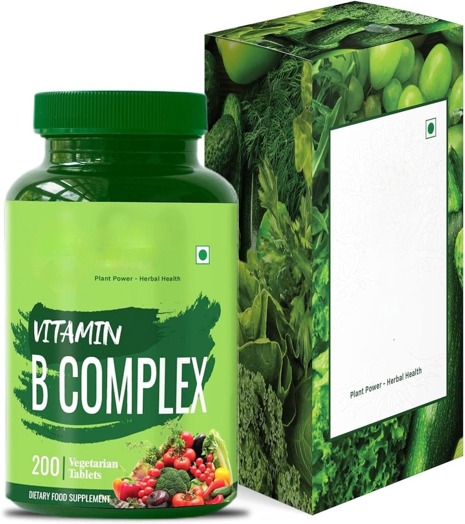 Vitamine B Complex 100% RDA - 200 tabletten/capsules - B Vitaminensupplement (B1, B2, B3, B5, B6, B7, B9, B12), groen