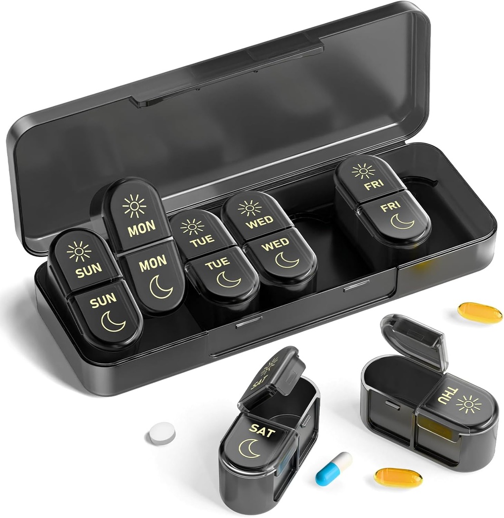 AM & PM Pill Organizer 7 dagen, Weekly Pill Case 2 keer per dag, Pill Box 7 dag, Medicine Pill Organizer voor Reizen, Vitaminen, Visolie, Supplementen