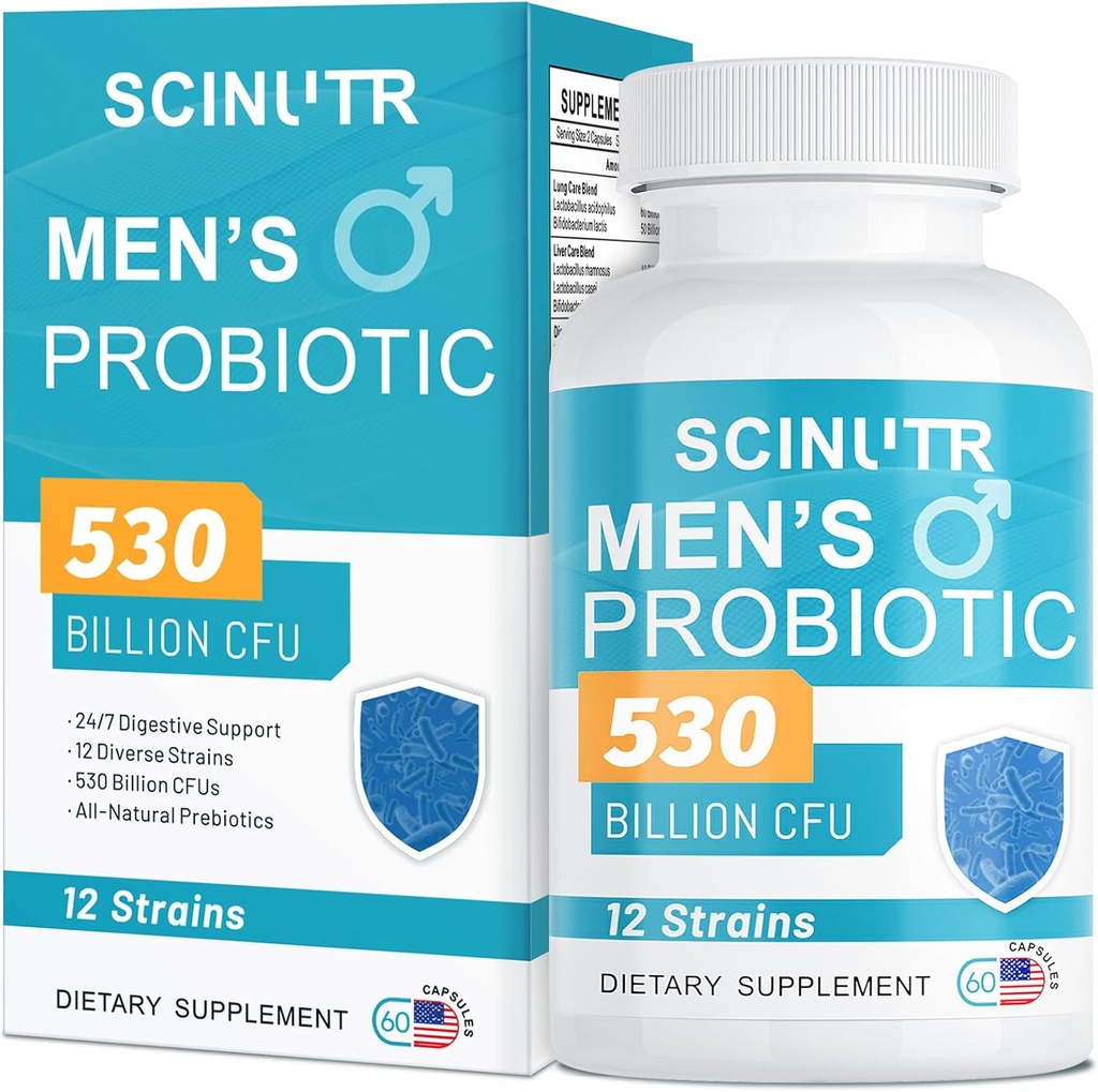 Probiotica voor mannen, 530 Miljard CFU & 12 Strains, Probiotic with Turmeric Cranberry & Goji, Gut Health for Men, Supports Digestive Health, Microbiome, Colon, & Immune Health, 30-Day Supply