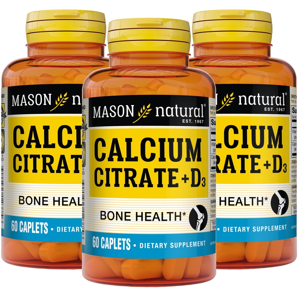 MASON NATUURLIJKE Calcium citraat Plus Vitamine D3, 6 maanden levering, versterkt spierfunctie & bot gezondheid, 3 Pack