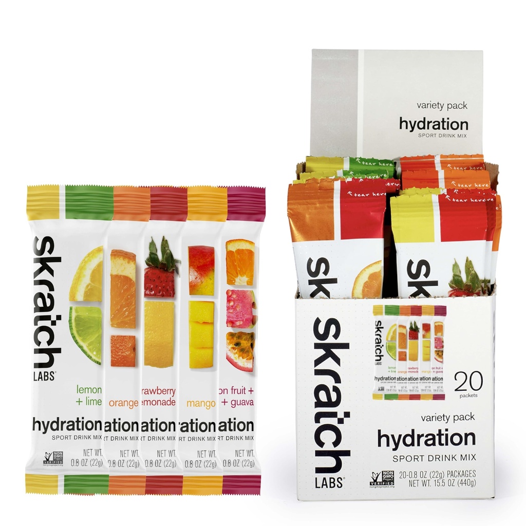 Skratch Labs Hydration Packets - Hydration Drink Mix, Variety Pack (20 Single Serving Packets) - Electrolyte Powder Ontwikkeld voor atleten en sportprestaties, Glutenvrij, Veganistisch, Kosher