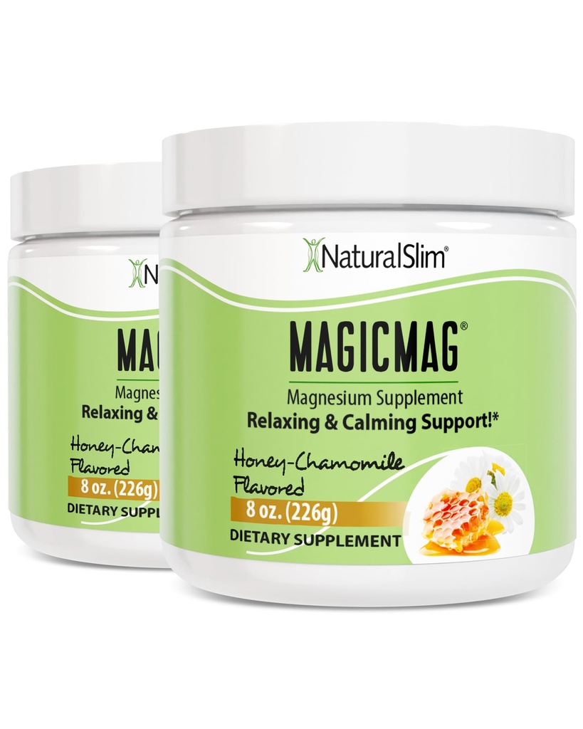 NaturalSlim MagicMag Magnesium Citrate Powder for Stress, Constipation, Muscle & Heart Health, Better Rest & Digestive Support, Magnesium Supplement for Women and Men, 8 oz (2 Pack) – Honey Chamomile