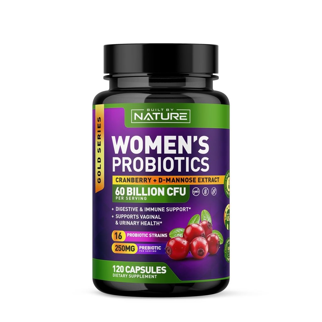 Probiotica voor vrouwen - 60 miljard CFU, 16 strengen, met Cranberry, D-Mannose & Prebiotica - Ondersteunt spijsvertering, Immune, & Vaginale Gezondheid - Niet-GMO, Zuivel & Glutenvrije - 120 Veggie Capsules