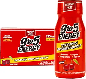 Vitamine Power Shot - Cherry Flavor, Taurine-Free, Sugar-Free, 12 Pack (2.03 fl oz Each) - Boost Energy, Focus, en vitaliteit met B vitamines en L-Arginine