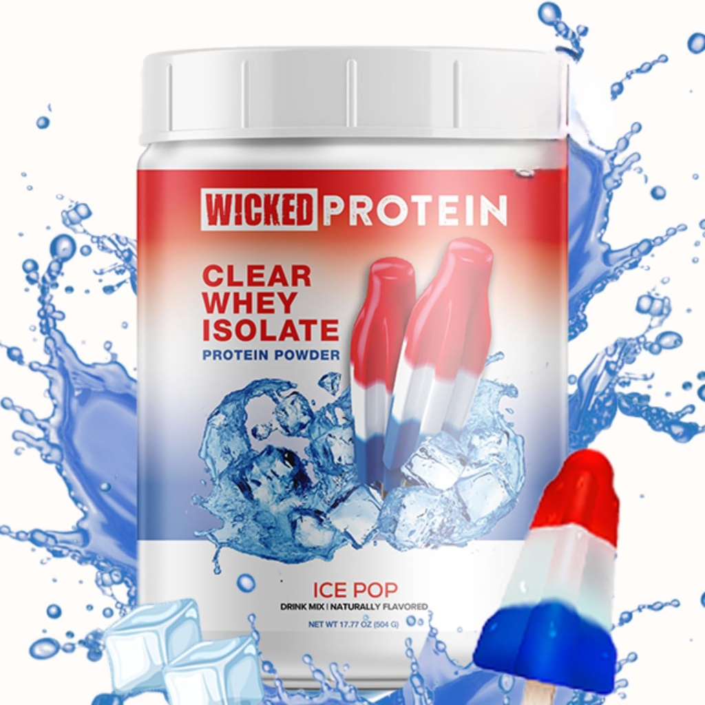 WICKED Protein Powder, Clear Whey Isolate, 23g Protein, 95 Calories, Refreshing Juice Protein, Clean Label Project Certified, Gluten Free, Post Workout Recovery, Protein for Women and Men (Ice Pop)