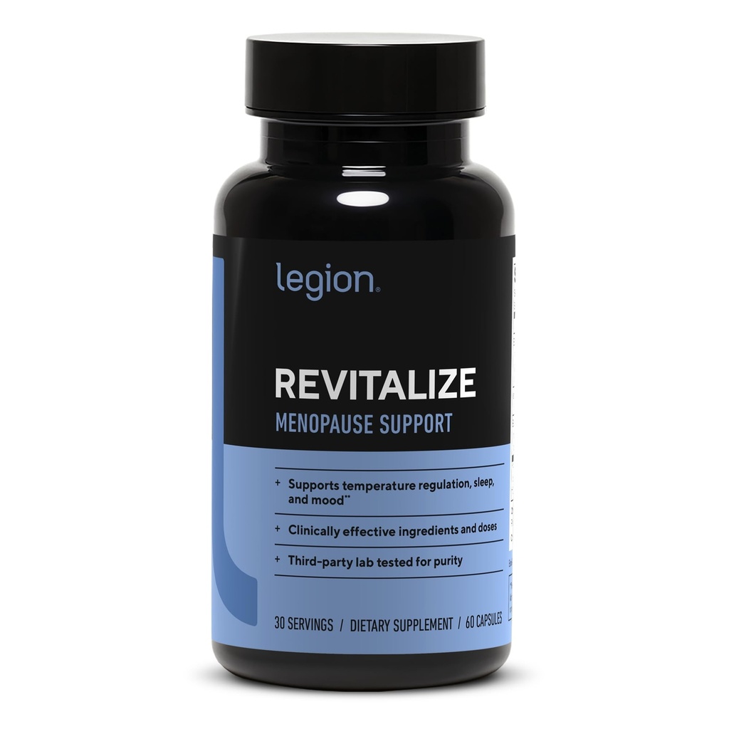 LEGION Revitalize Menopause Support Supplement - Hormone-Free Formula with Plant-Based Botanical Extracts for Women - EstroG-100, Soy Isoflavones, & Black Cohosh - 30 Servings