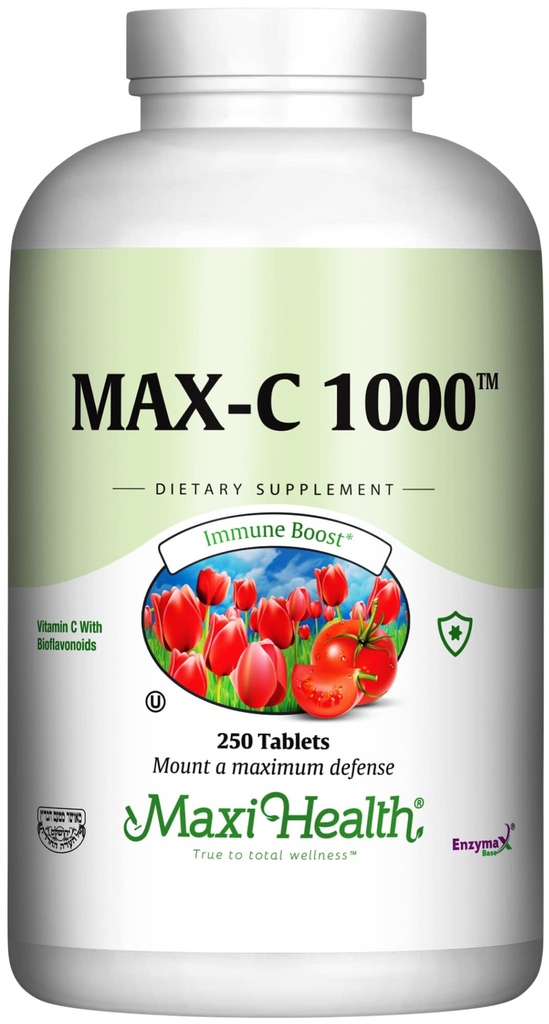Maxi Health 1000 mg Vitamin C - 1000mg Tablets Ultra High Absorption Formula - Gluten Free Kosher Dietary Non GMO Supplement for Immune Support - Vitamin C Tablets from Ascorbic Acid, (250 Count)