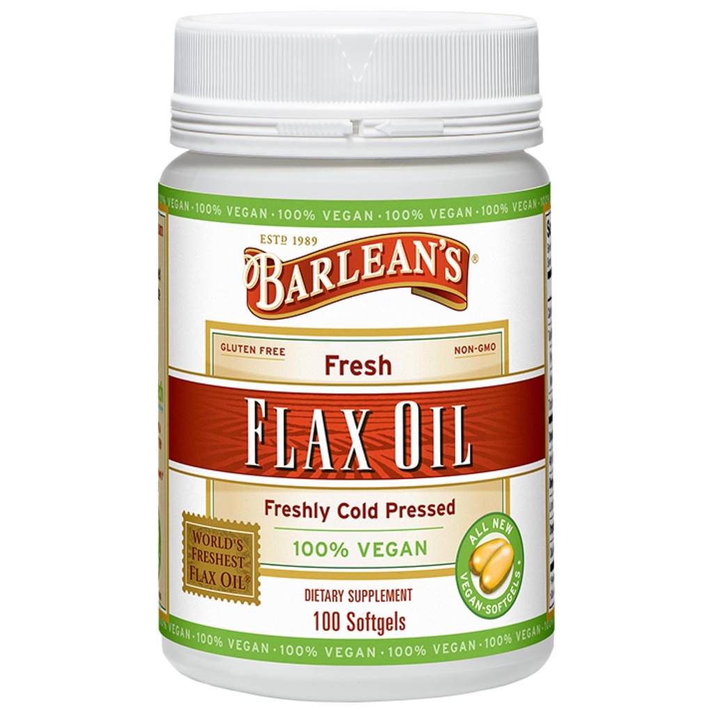 Barlean's Vegan Flaxseed Oil Supplements, Cold-Pressed Flax Seed Supplement Softgels with 1650 mg ALA Fatty Acids, 100 Count