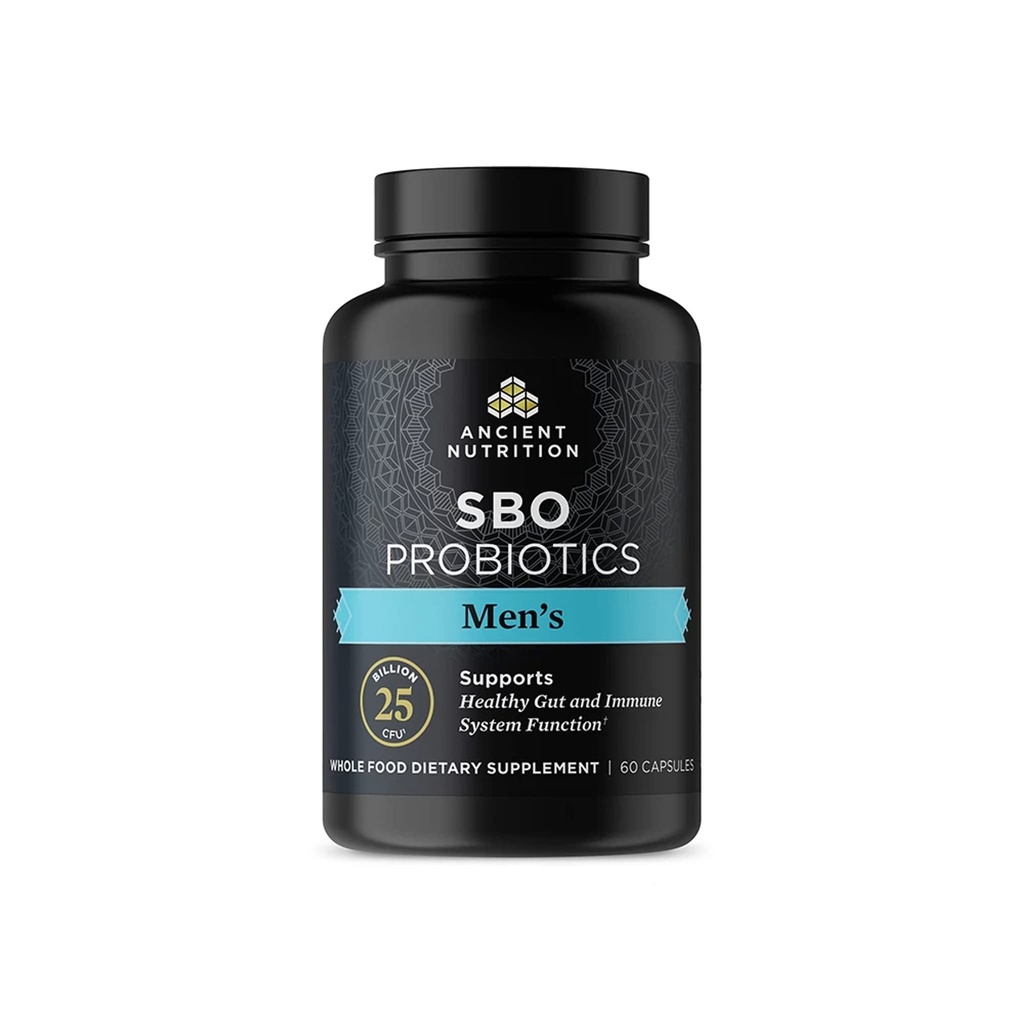 Ancient Nutrition Probiotics for Men, SBO Probiotics Men's 60 Ct, for Gut Health, Digestive and Immune Support, Boosts Muscle Mass and Fat Metabolisme, 25 Miljard CFUs* Per portie