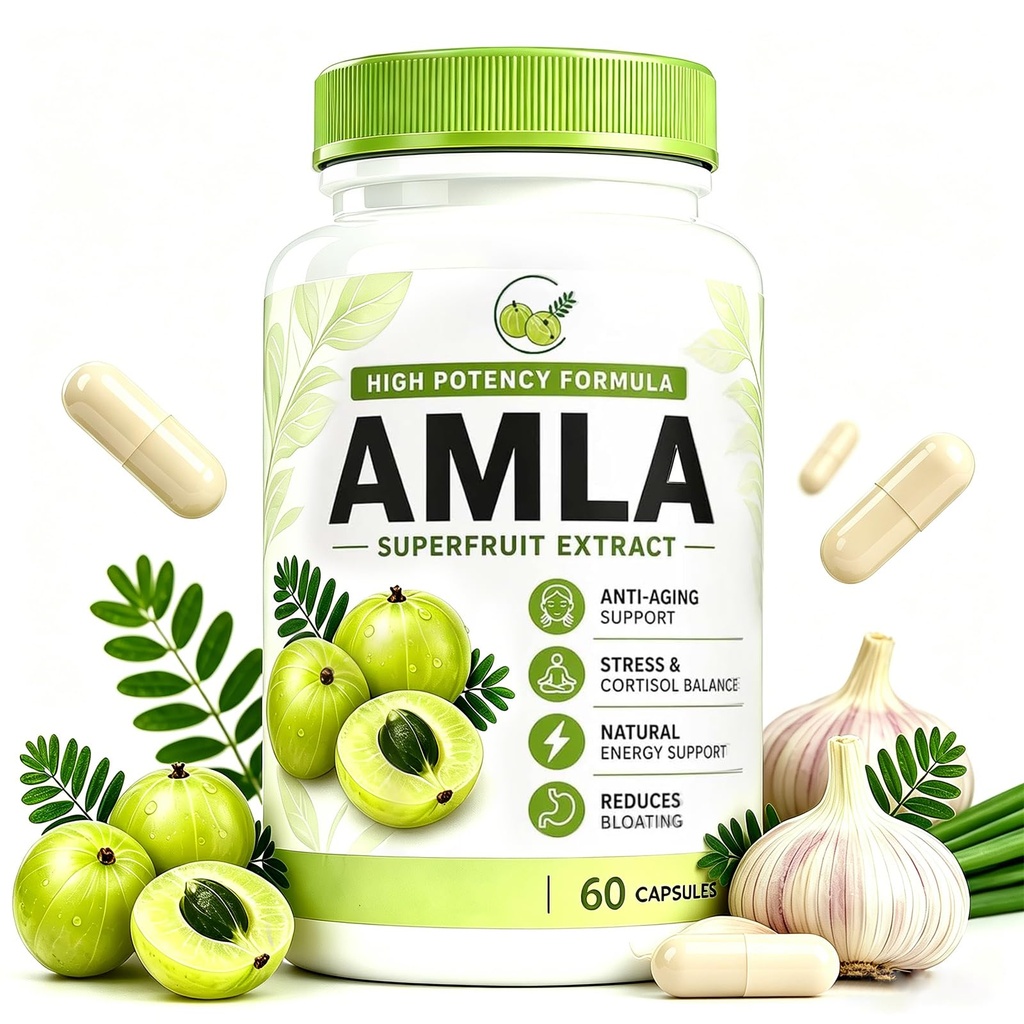 Amla Superfruit 𝐂𝐚𝐩𝐬𝐮𝐥𝐞𝐬, with Aged Garlic Extract, Indian Gooseberry Fruit Powder for Daily Wellness 60 𝐂𝐚𝐩𝐬𝐮𝐥𝐞𝐬