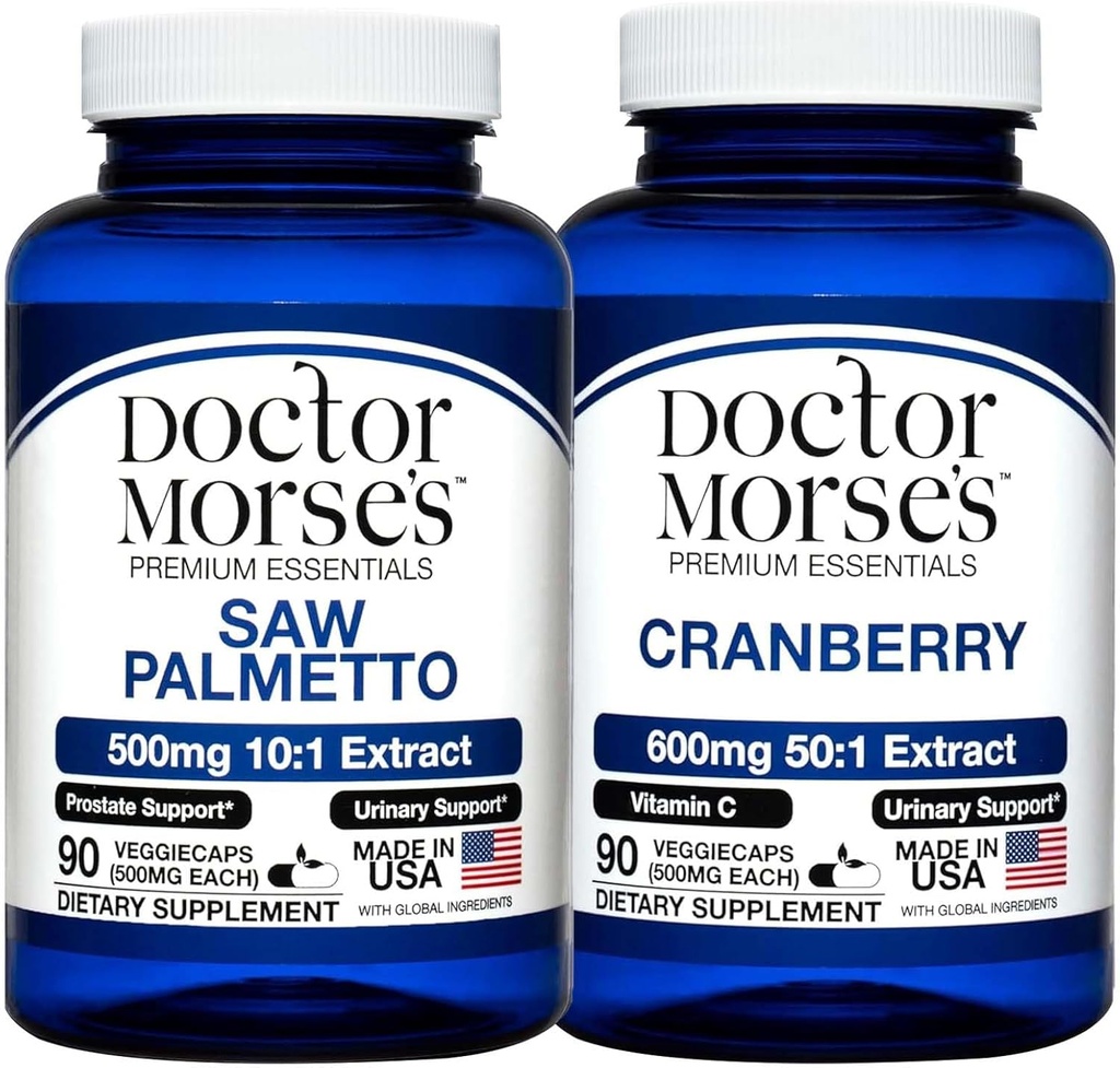 Doctor Morse's Saw Palmetto 5000mg & Cranberry 30000mg Bundle - Prostaat Gezondheid, Urinaire Tract Ondersteuning, en de algehele welzijn voor mannen en vrouwen, FDA-geregistreerd, NSF-gecertificeerd 90 Capsules