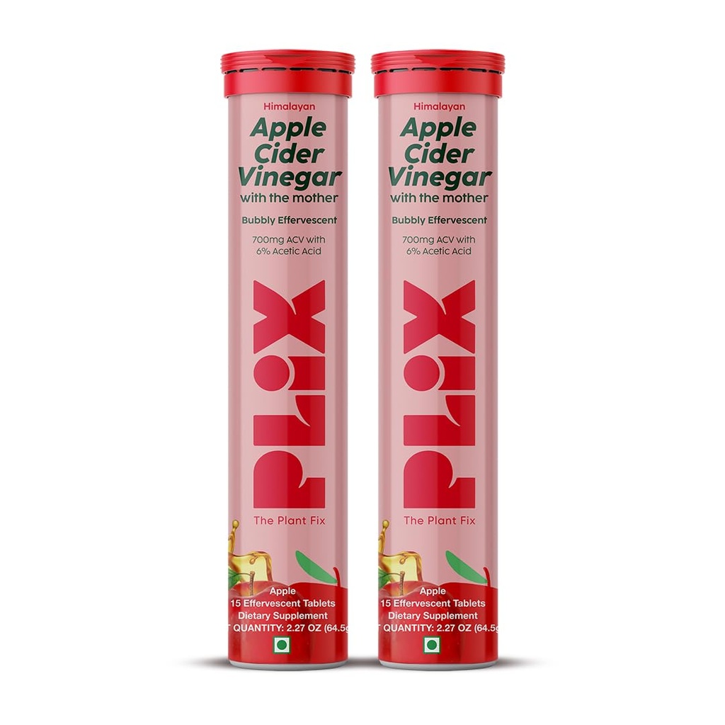 PLIX Apple Cider Vinegar with Mother 30 Effervescent Tablets | 700 mg ACV Supplements for Weight Management Support | No Added Sugar, Non-GMO & Gluten-Free -Pack of 2