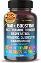 NAD+ Boosting Trans-Resveratrol Turmeric Quercetin Rosemary Bilberry Sage Green Tea Oregano Brandnetel Milk Thistle Black Pepper -150 Capsules- Made in USA