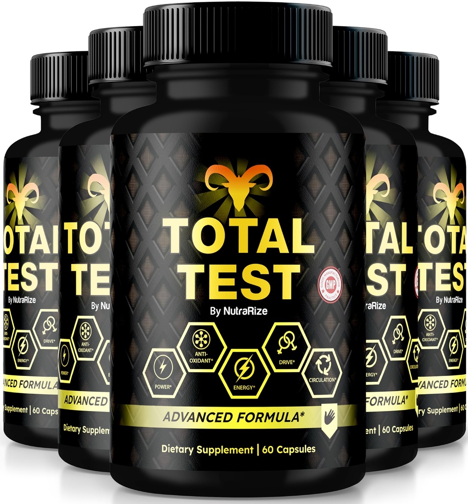 (5 Pack) Total Test Pills, All Natural Supplement to Achieve Peak Fitness Level, Premium Capsules to Support Muscle Gain, Energy and Overall Wellness, Official TotalTest Reviews (300 Capsules)