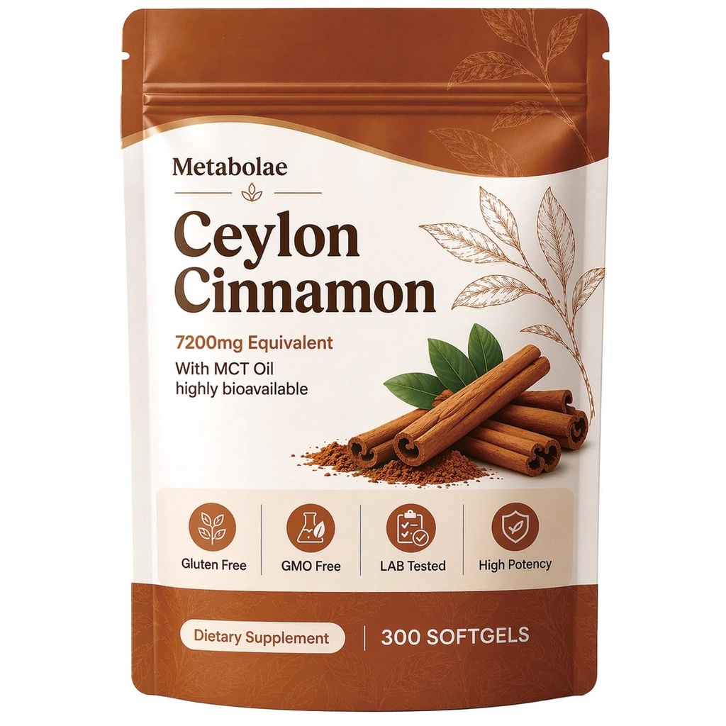 Kaori Metabolae Ceylon Cinnamon with MCT Oil, Cinnamomum Verum Extract, Herbal Formula for Daily Wellness & Energy Support, Non-GMO – 300 Softgels
