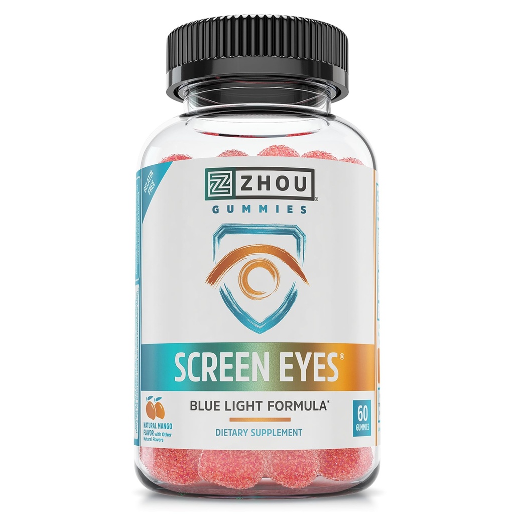 Zhou Screen Eyes Gummies - Lutein Gummies for Eye Health, Lutein and Zeaxanthin for Adults & Kids, Supports Eyesight, Blue Light Vision Health Formula - 60 Count