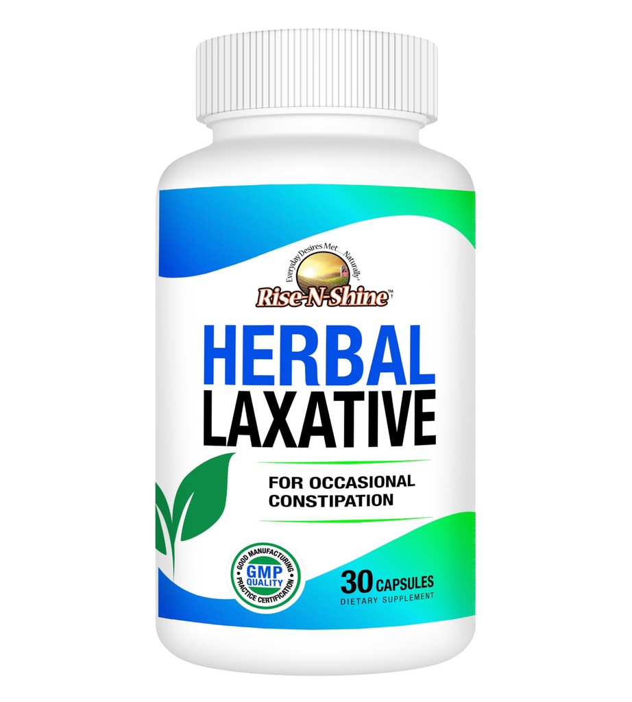Rise-N-Shine Herbal Laxative Gentle Digestive Support & Natural Regularity Aid – Senna Leaf, Cascara Sagrada, Psyllium Husk Fiber – Supports Healthy Digestion & Bowel Function – 30 Capsules