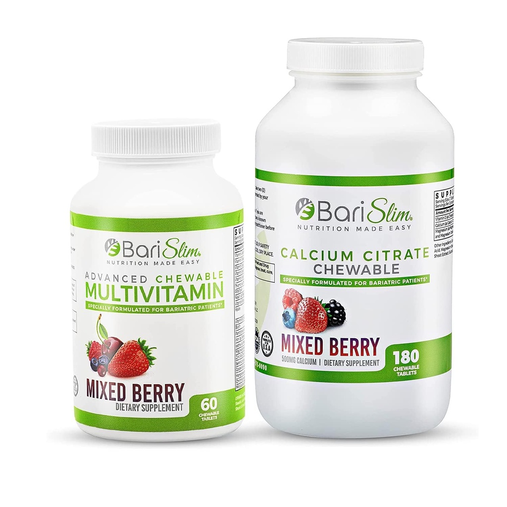 BariSlim Bariatric Calcium Citrate & Advanced Chewable Bariatric Multivitamin with Iron - Bariatric Vitamin and Supplement for Post Bariatric Surgery Including Gastric Bypass and Gastric Sleeve