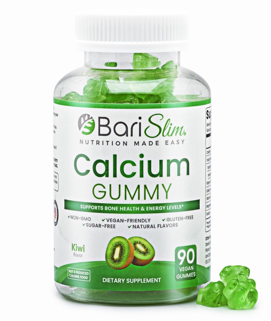 BariSlim Bariatric Calcium Gummies - Specially Formulated Bariatric Vitamins for Patients After Weight Loss Surgery - Supports Energy Levels & Bone Health | Kiwi (90 Vegan Gummies)