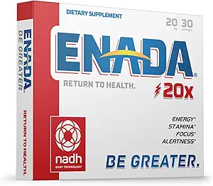 ENADA 20 x NADH-supplement Boost Energy, Mental Focus, Uithoudingsvermogen en ondersteuning Moeheid, celregenerator 20mg NADH 30 Lozen (1 per portie)