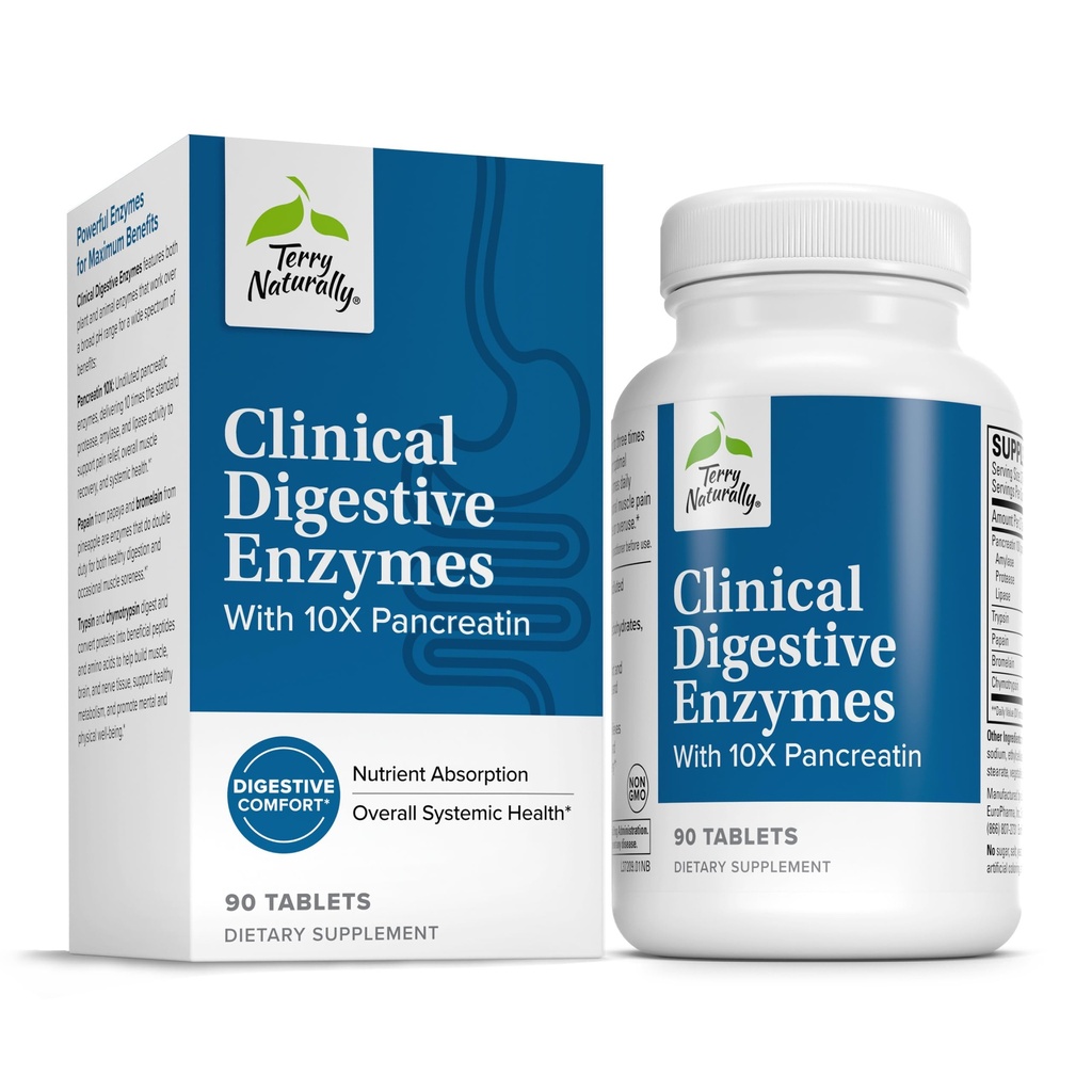 Terry Naturally EuroPharma Clinical Digestive Enzymes with 10X Pancreatin 90 Tablet