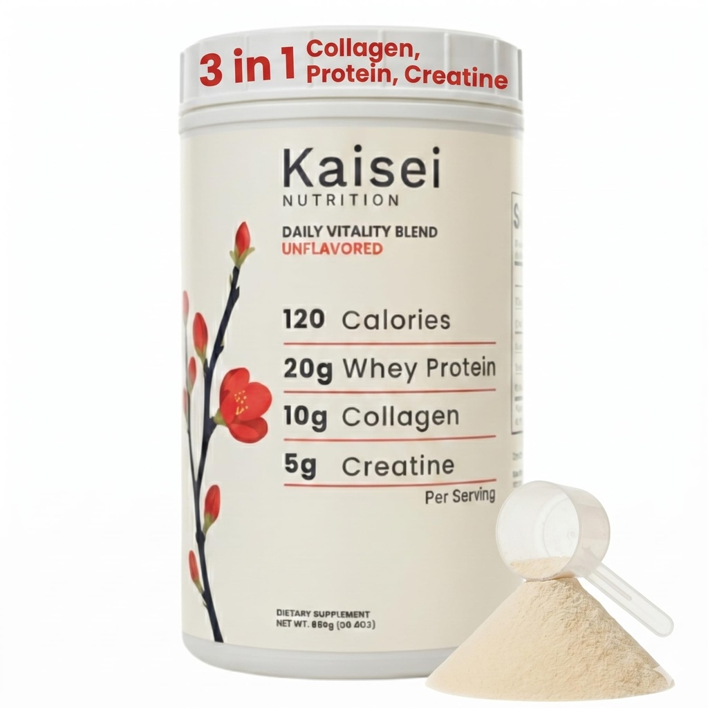 Collagen Peptides Type 1 & 3 + Whey Isolate Protein + Creatine Monohydrate - Unflavored - For Women & Men - 3 Ingredients, 3-in-1 Skin & Joint, Muscle, Brain Support - Daily Essential Supplement