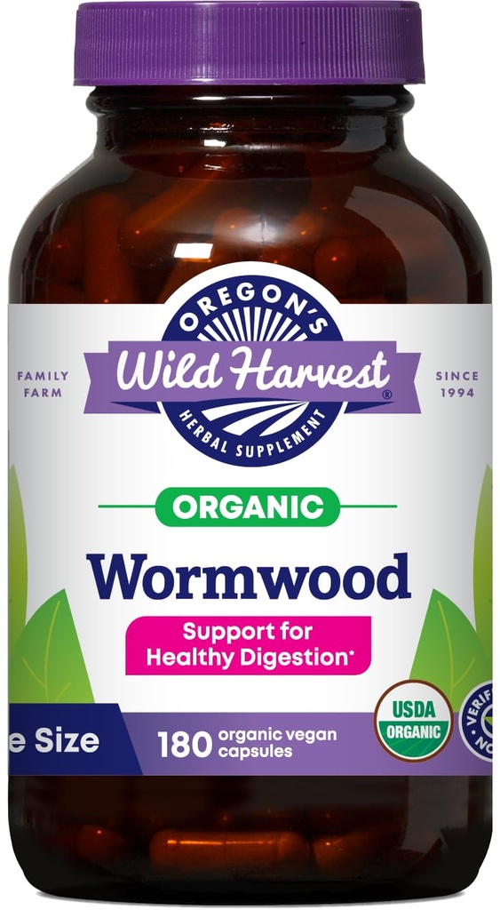Oregon's Wild Harvest Wormwood Herbal Supplement – Organic Digestion Support, Non-GMO, Gluten-Free, 180 Vegan Capsules