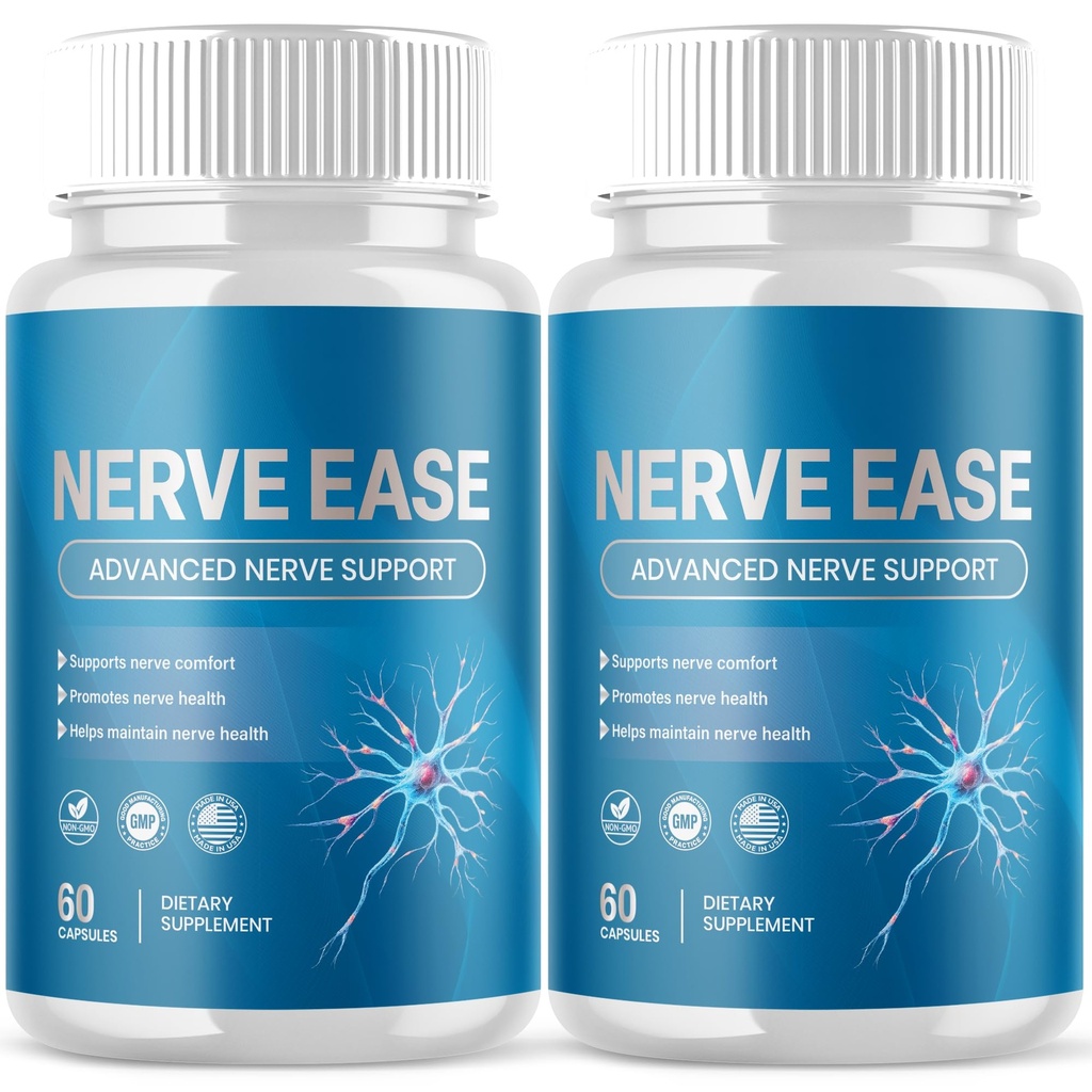 (2 Pack) Nerve Ease Capsules, NerveEase Pills with All Natural Ingredients, Advanced Overall Health and Wellness Vitamin Supplement Formula for Maximum Strength Multivitamins Support (120 Capsules)