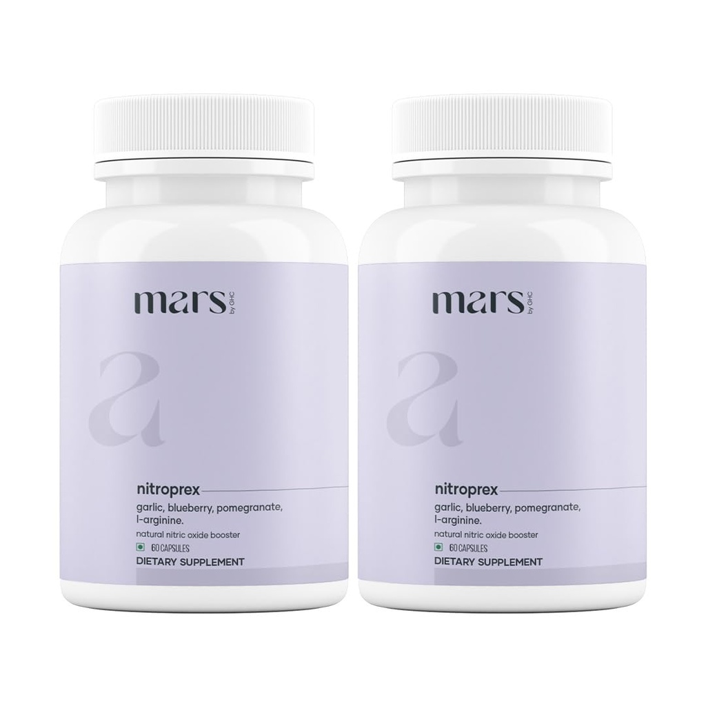 Mars NitroPrex, Nitric Oxide Booster Capsules, Pre Workout Supplement, Energy & Endurance Wellness Formula (Pack of 2)