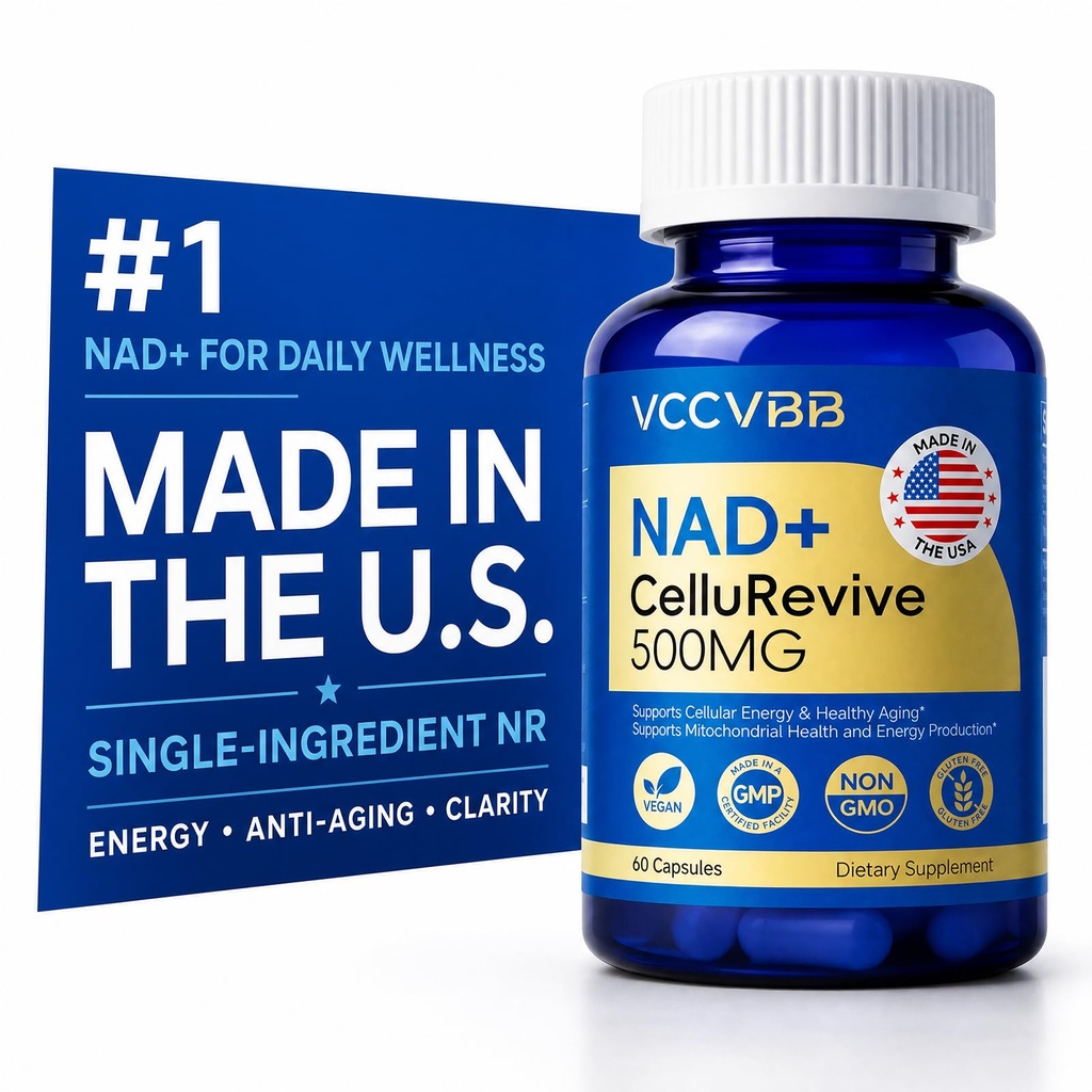 NAD+ Supplement 500mg - Nicotinamide Riboside for Cellular Energy & Mitochondrial Health, NAD Plus Boosting Support Healthy Aging, Stamina & Vitality for Women & Men - 60 Capsules