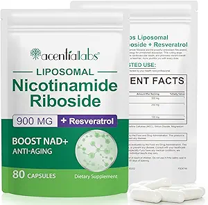 NAD+ Supplement voor antiveroudering en celregeneratie, 900 mg NAD supplement, liposomaal Nicotinamide Riboside, ondersteuning Cellulair, Spier en Energie, NMN Supplement Alternatief 80p