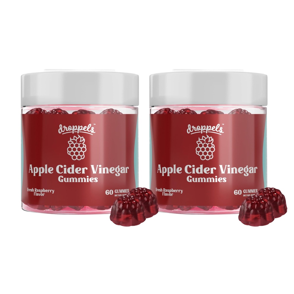 Droppels Apple Cider Vinegar Gummies 1000mg with Beet Root & Pomegranate | Non-GMO, Vegan-Friendly, Gluten Free | Supports Digestion, Metabolism, Energy & Immune Health | Raspberry Flavor