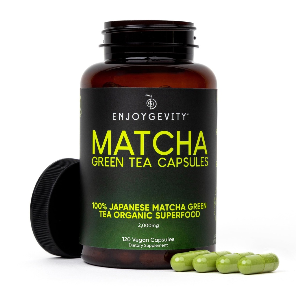 Biologische Matcha Groene Thee Capsules - Natuurlijke Energie Boost - Schone Geleidelijke Cafeïne - Japanse Matcha Groene Thee Pillen - 100% Natuurlijke Antioxidant - Kalmeren en Ontspannen - 120 Dagelijkse Capsules - 2000/mg