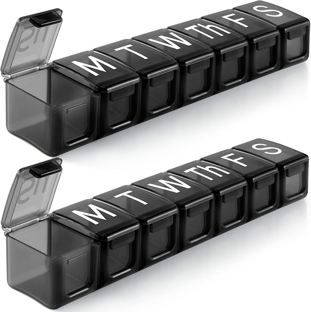 2 Pack Extra Large Wekelijkse Pillen Organisator, BPA Gratis Pillen Box 7 Dag met XL Compartiment voor Visolie, Reizen Vriendelijke Geneeskunde Organisator Pillenkast voor Vitaminen, Complementen