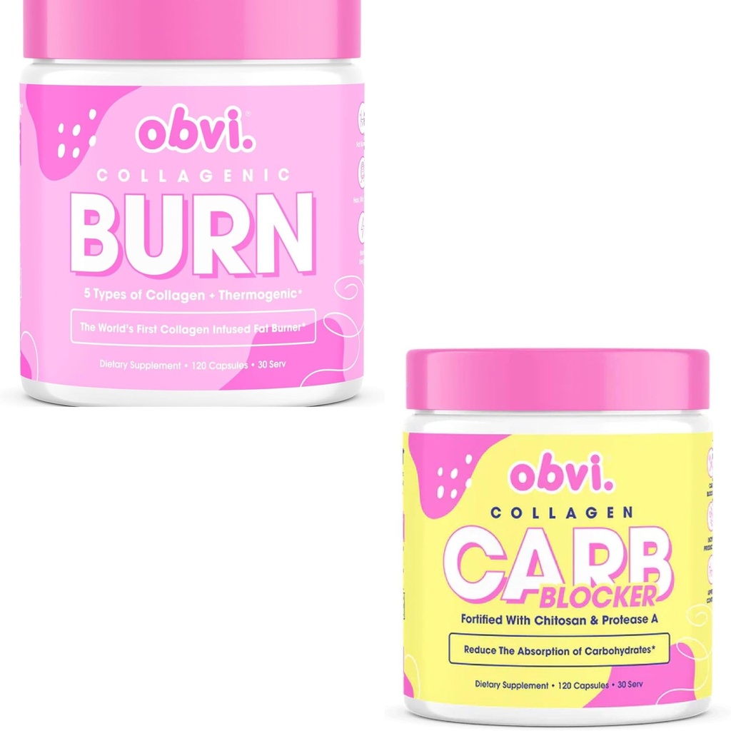 Obvi Collagenic Burn and Guilt Free Carb Blocker| Collagen Peptide-Infused Thermogenic Supplement Support Weight Management, Healthier Nails & Longer Hair, Enzyme Production