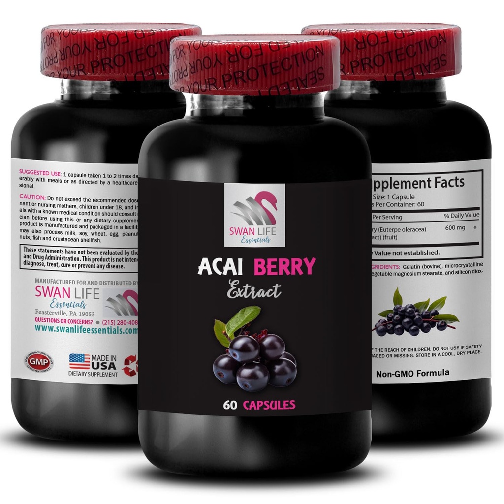 Acai for General Wellness - ACAI Berry Extract - Fruit-Powered Energy, Acai Berry Boost, Daily Wellness Support, Superfruit Wellness, Acai Hydration, Energizing Fruit Blend 1 Bottle 60 Capsules