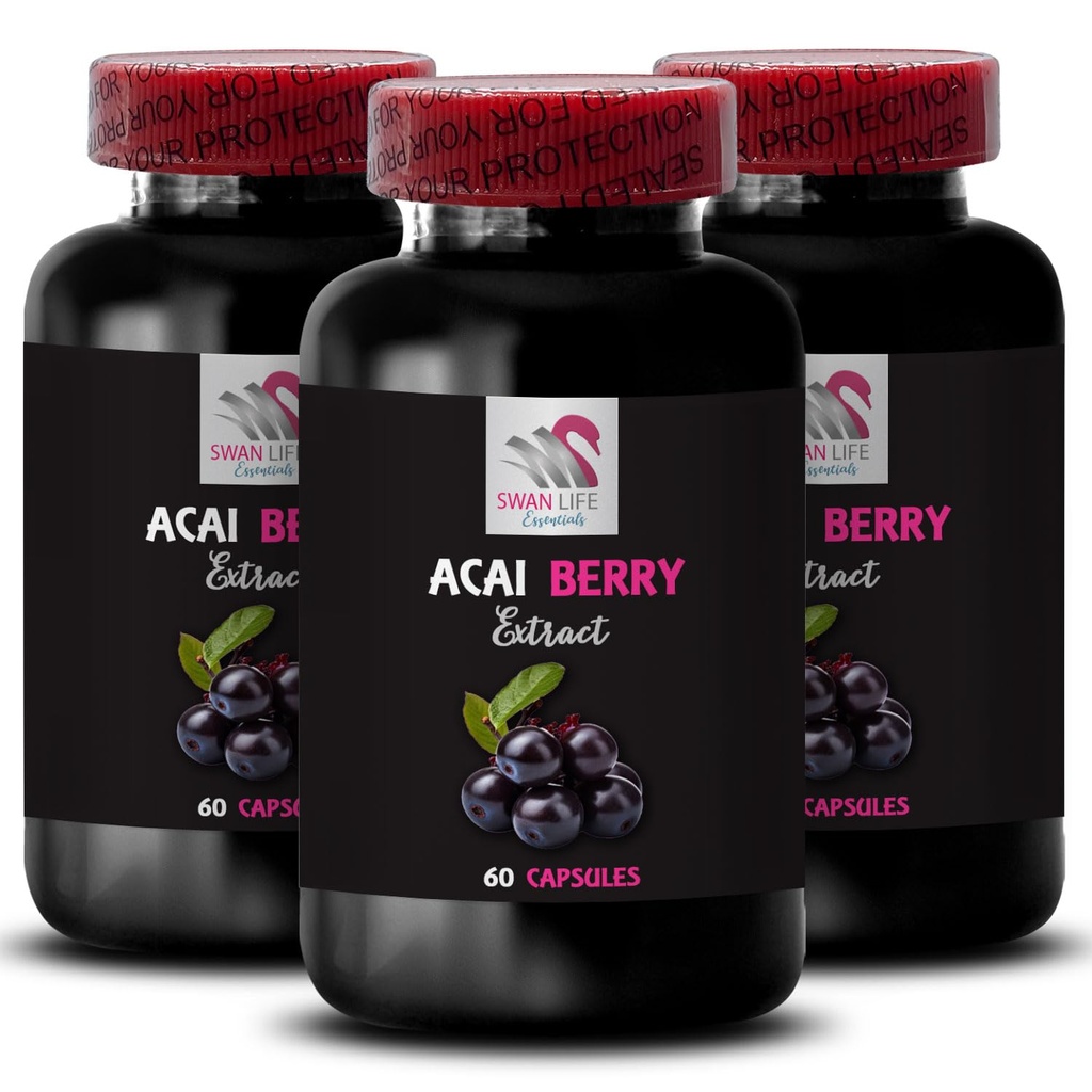 Total Hydration Support - ACAI Berry Extract - Acai for Energy, Wellness Energy Formula, Acai Boost Blend, Hydration from Nature, Antioxidant Energy, Pure Fruit Extract, Acai Superfruit 3Bot 180Caps