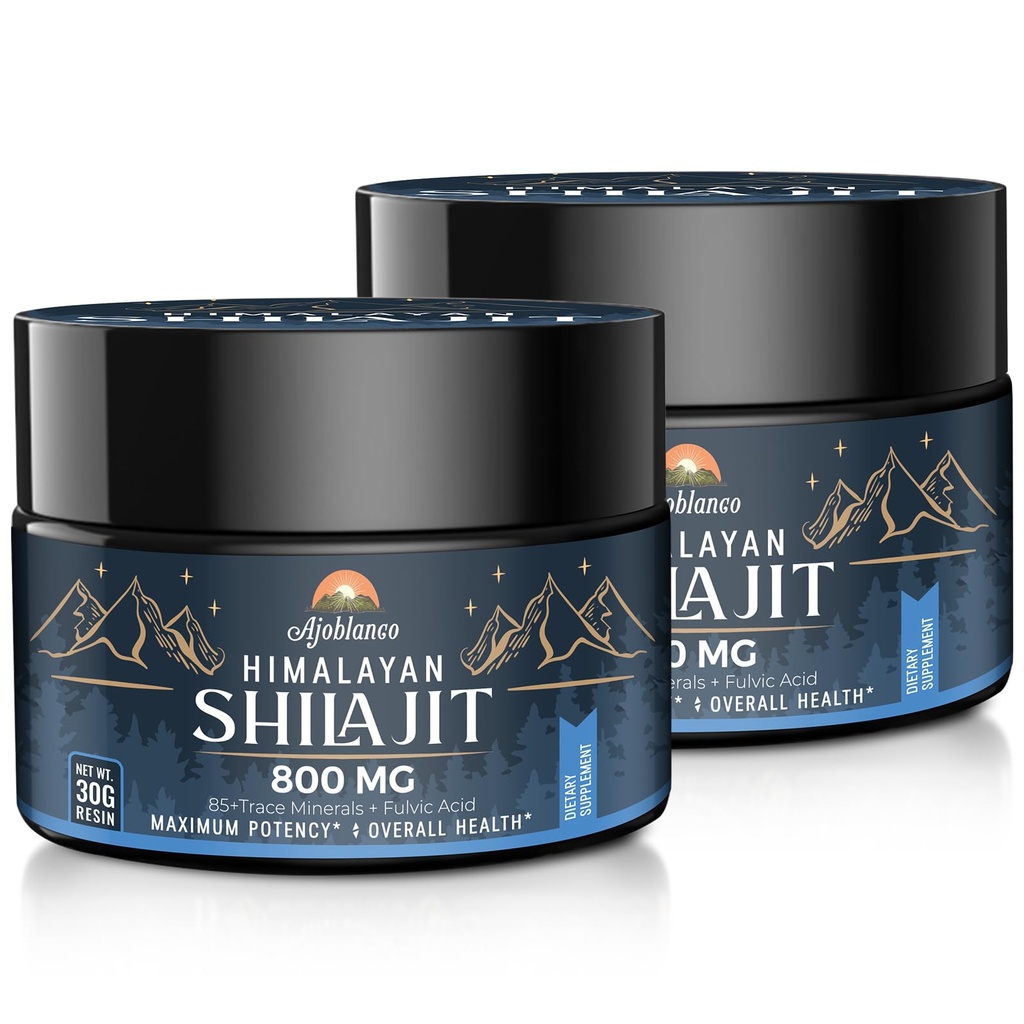 Ajoblanco 800 Mg Himalayan Shilajit Resin, Shilajit Pure Himalayan Organic, Shilajit Supplement with Purity, High Dosage & Potency for Energy, Strength & Immunity, Men & Women, 30 Grams, Pack of 2