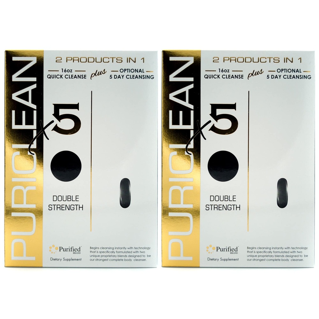 Puriclean X5 Complete Body Cleanser 2 in 1 Detox - Double Strength Cleansing - 5-Day Detoxifying to Flush Out Toxins- 20 Capsules + 1 Fast Softgel (Pack of 2)