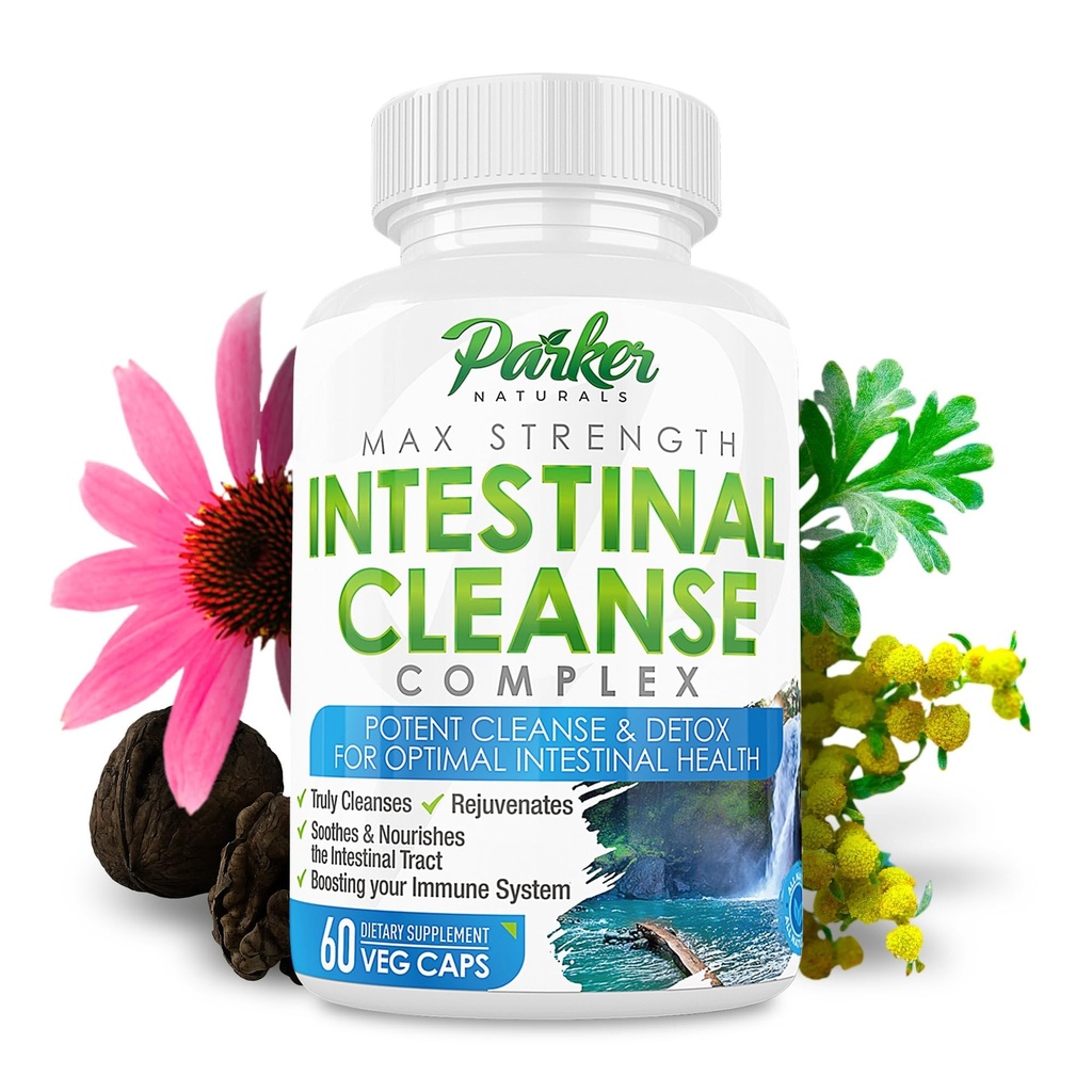 Parker Naturals Intestinal Cleanse for Adults – Extra Strength Intestine Cleanse and Detox Supplements with Black Walnut Hull, Wormwood, and Echinacea – 60 Capsules