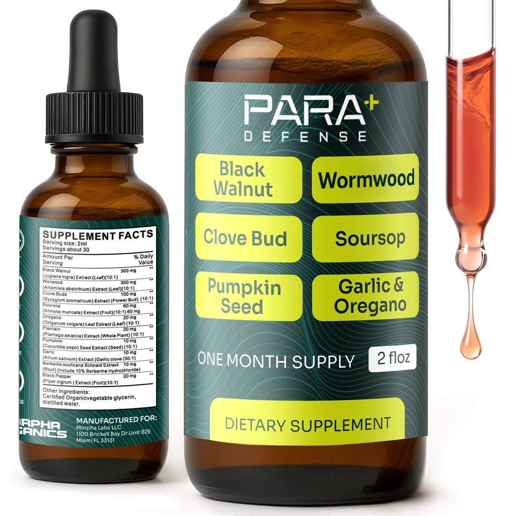 para Defense Digestive Cleanse & Detox | Wormwood Black Walnut Cleanse for Humans Drops Liquid Soursop Garlic Pumpkin Seed PAU D'Arco Oil of Oregano Turmeric Berberine Neem Extract Hull Bark Tincture