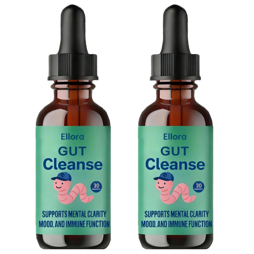 Ellora Gut Cleanse Drops, Gentle Gut and Colon Support for Black Walnut Hull, Wormwood, Clove, Oregano, Licorice Root | 30 Servings