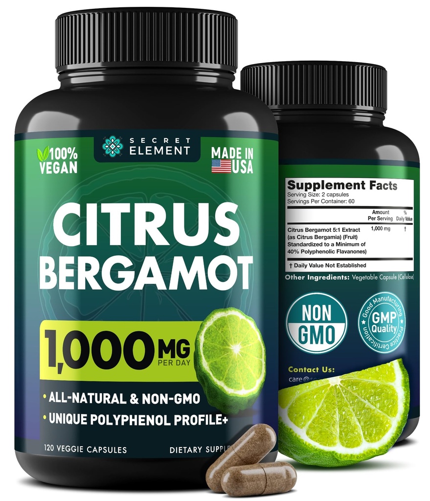 Citrus Bergamot Extract 1000mg - Citrus Bergamot Supplement voor hart, immuunsysteem en gezonde veroudering - Pure, Vegan Bergamot Capsules